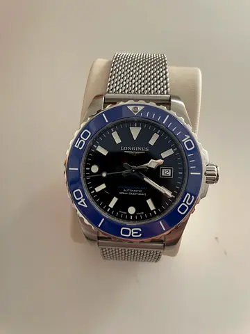 Longines HydroConquest automatic mens watch - blue bezel, mesh strap