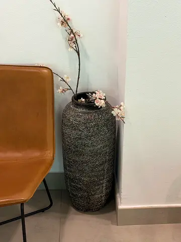 Decorative Grey Textured Floor Vase with Floral Stems