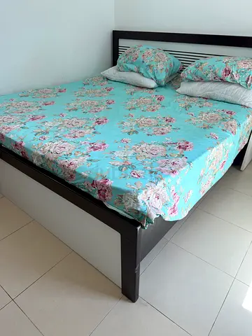 Modern Dark Wood Bed with Headboard