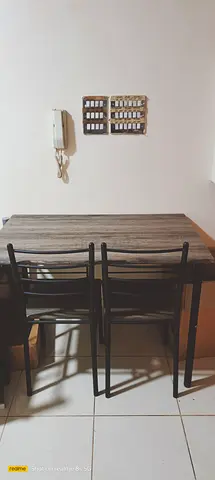 Compact wooden dining table with 2 chairs - good condition