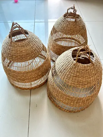 Set of 3 Handwoven Rattan Basket Lampshades / Decorative Hanging Baskets