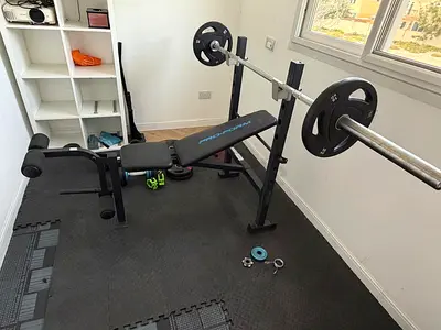 Adjustable Weight Bench with Barbell Dumbbell and Plates Set