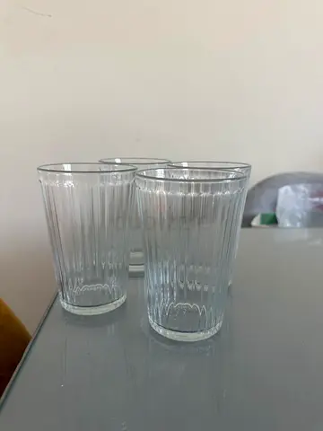 Set of 2 Clear Ribbed Drinking Glasses - Good Condition