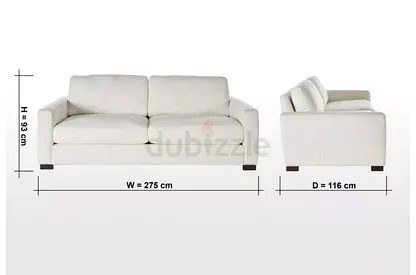 3-Seater Cream  white Fabric Sofa - Wide Comfortable Design (275cm)