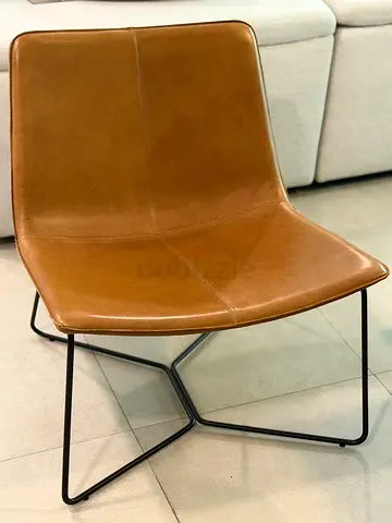 Modern Brown Leather Lounge Chair with Metal Base