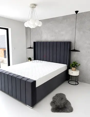 Modern Upholstered Bed Frame with Fluted Headboard