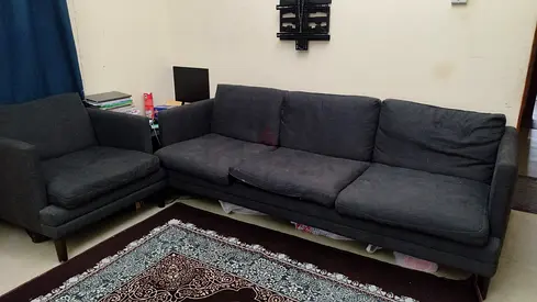 Dark Grey 3-Seater Sofa with Matching Armchair - Good Condition