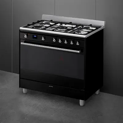 Black Edition Smeg Top 5 Burner Gas Oven Electric Cooker 90/60 cm Made in Italy