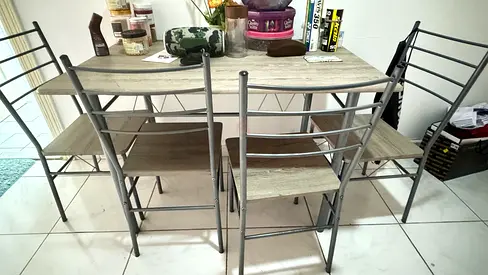 Compact 4-Seater Dining Table with Metal Frame and Wood-Effect Top