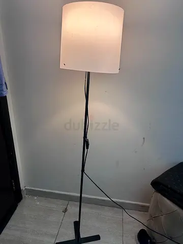 Ikea Black Height-Adjustable Floor Lamp with White Shade