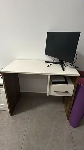 Compact study desk with drawer and shelf - white  wood finish