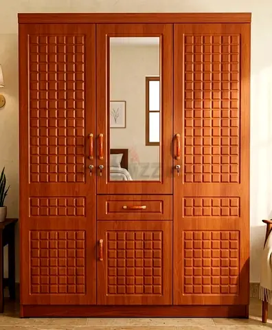 4-Door Wooden Wardrobe with Mirror and Drawers - Good Condition