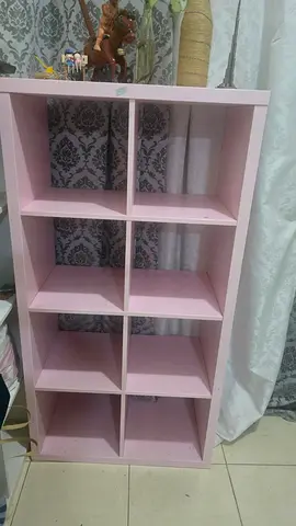 Pink and white 8-Cubby Wooden Storage Shelf / Bookcase - Good Condition