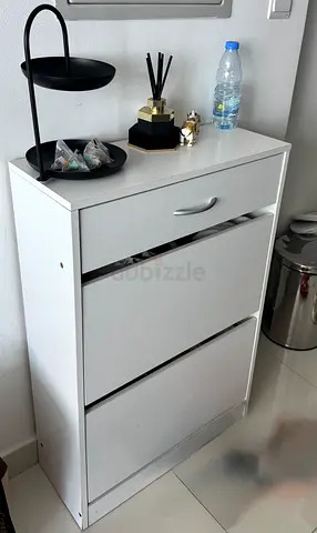 White 3-Tier Shoe Cabinet / Narrow Storage Unit - Good Condition