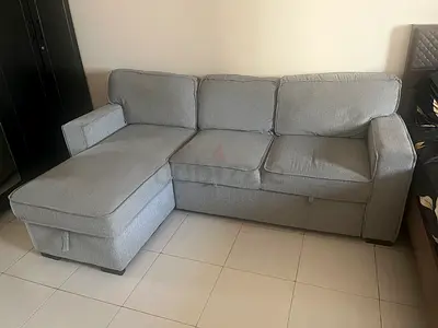 Light grey L-shaped 3-seater sofa with chaise (good condition)