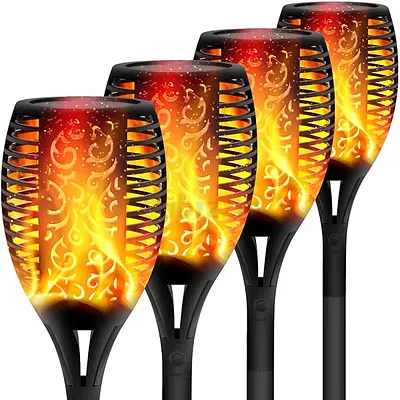 Set of 8 Solar Flickering Flame Torch Lights - Outdoor Garden LED