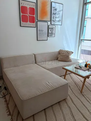 Beige L-shaped Sofa Chaise — Comfortable, Good Condition