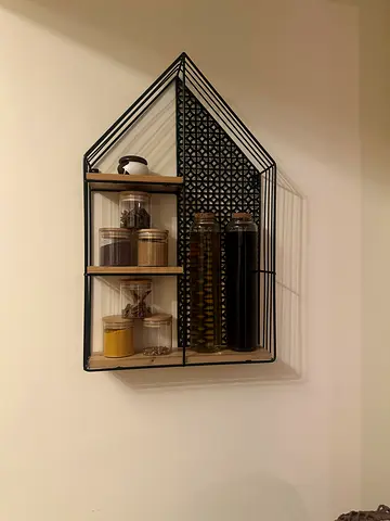 Metal Wall Shelf Organizer with 3 Wooden Compartments