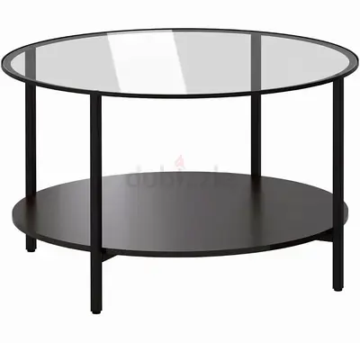 Round Glass Top Coffee Table with Lower Shelf - Black Frame