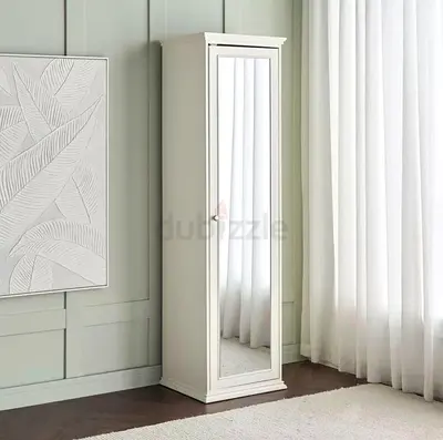 Slim White Mirrored Wardrobe / Jewelry Cabinet - Good Condition