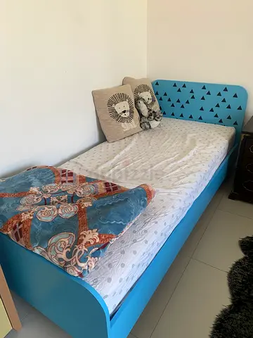 Blue Single Childrens Bed with Headboard and thick comfy Mattress all together 90x200