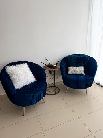 Pair of Navy Blue Velvet Accent Chairs - Modern Tub Chairs