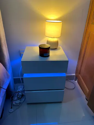 White 2-Drawer Bedside Table with LED Light