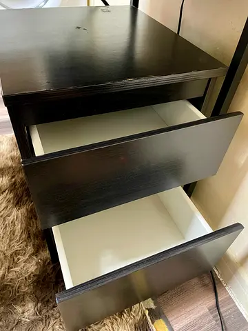 Black 3-Drawer Bedside Nightstand - Good Condition