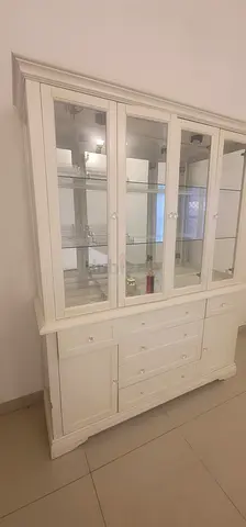 White Wooden Display Cabinet / China Cabinet with Glass Doors