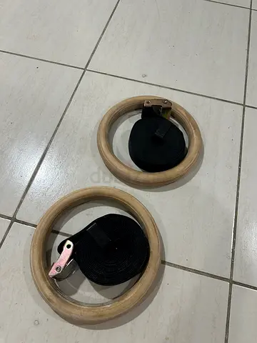 Pair of Wooden Gymnastic Rings with Straps