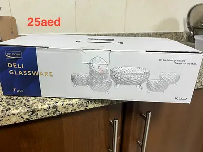 Set of 7 Glass Dessert Bowls – Brand New in Box (Deli Glassware) - AED 25