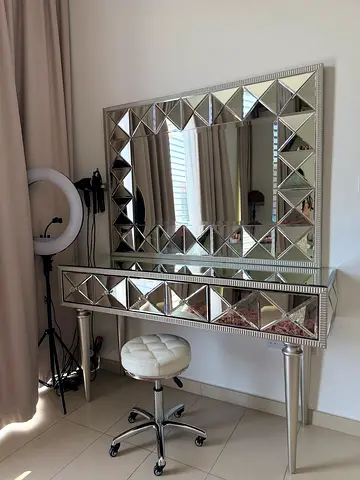 Mirrored Dressing Table with Large Mirror and Stool