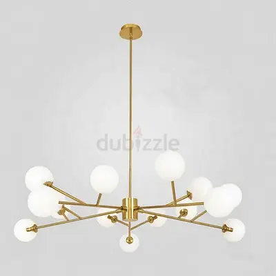 Modern Brass Sputnik Chandelier with Opal Glass Globes