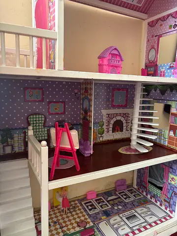 Wooden Dollhouse with Furniture - 3-Storey Playhouse