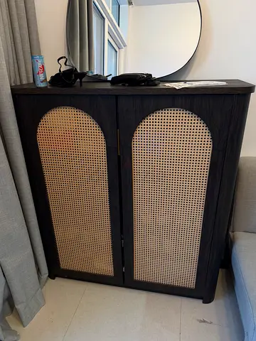 THE HOME Dark Wood Shoe Cabinet with Rattan Doors - Great Condition