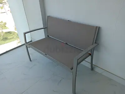 Outdoor 2-seater Aluminum Bench with Grey Sling Seats
