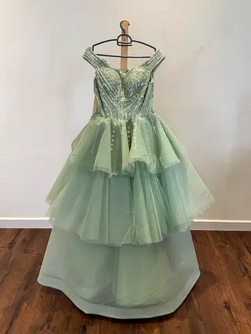 Light Mint Green Sequined Tulle Party Dress - Size s/m for women