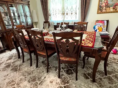 Solid Wood 8-Seater Dining Table Set with Chairs - Classic Design Woden hutch  Buffet