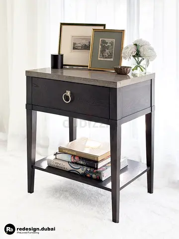 TRANSITIONAL ESPRESSO  TRAVERTINE NIGHTSTAND or bed side table or end table or marble drawer