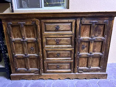 Solid Wood Rustic Sideboard Cabinet with Drawers and Double Doors