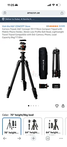 Camera Tripod, KF Concept 70/178cm Compact Tripod with Mobile Phone Holder, 36mm Low Profile Ball
