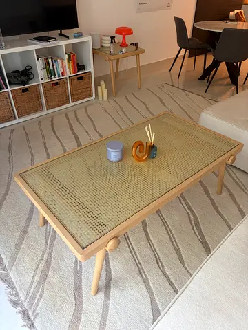 Light Wood Rattan Coffee Table and side table Modern Minimalist