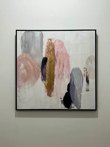 Abstract Pink  Grey Framed Canvas Painting (Square)