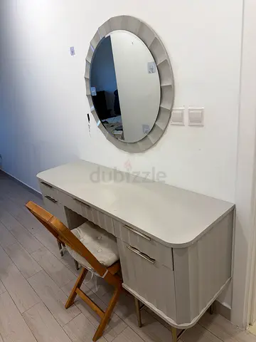 White Dressing Table with Mirror and Stool - Good Condition