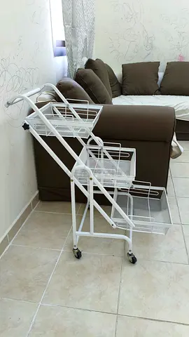 White 3-Tier Rolling Storage Cart - Metal Mesh Baskets