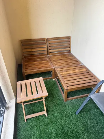 Wooden Outdoor Corner Bench Set with Small Side Chair. Collection Only