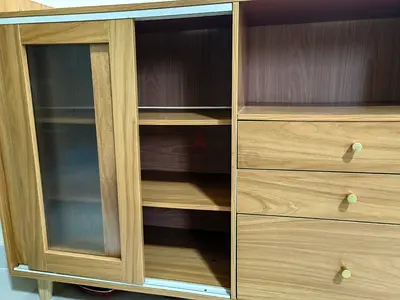 Light Wood Cabinet with Sliding Door and Drawers — Good Condition