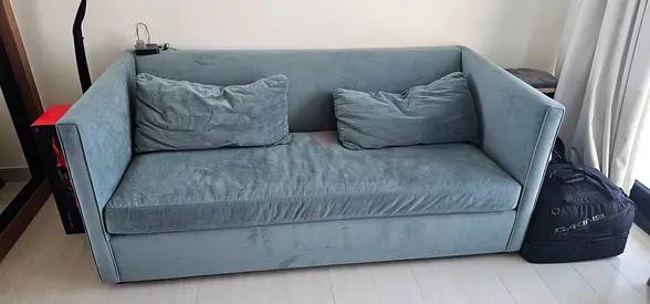 Light blue 3-seater fabric sofa in very good condition