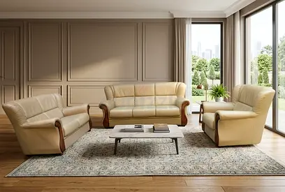 Sofa Leather Beige 6 Seater