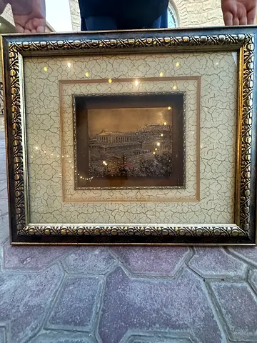 Framed Vintage Sepia Architectural Artwork with Cracked Mat